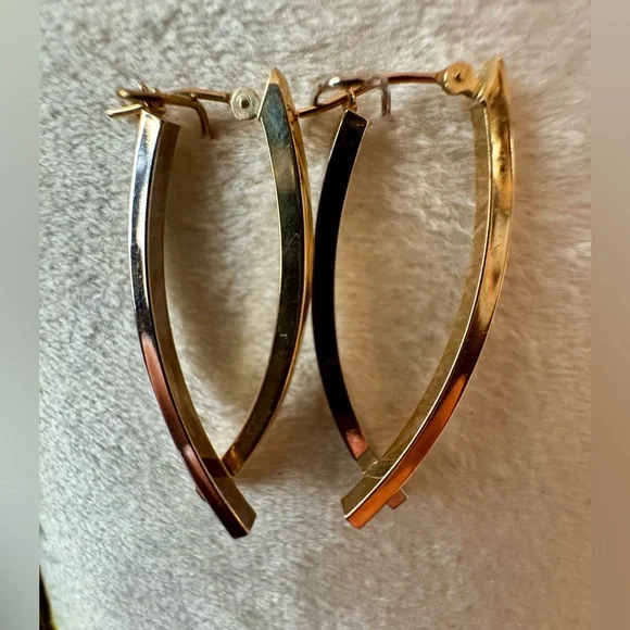 Elegant 14K Gold (White and Yellow) Hoop Earrings - Picture 2 of 7